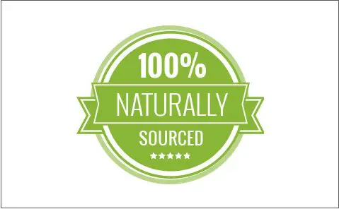 A green badge with the words " 1 0 0 % naturally sourced ".