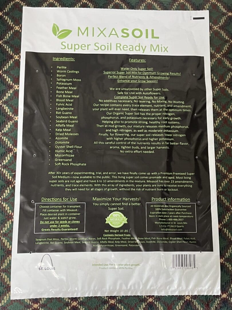 A bag of soil with instructions on how to use it.