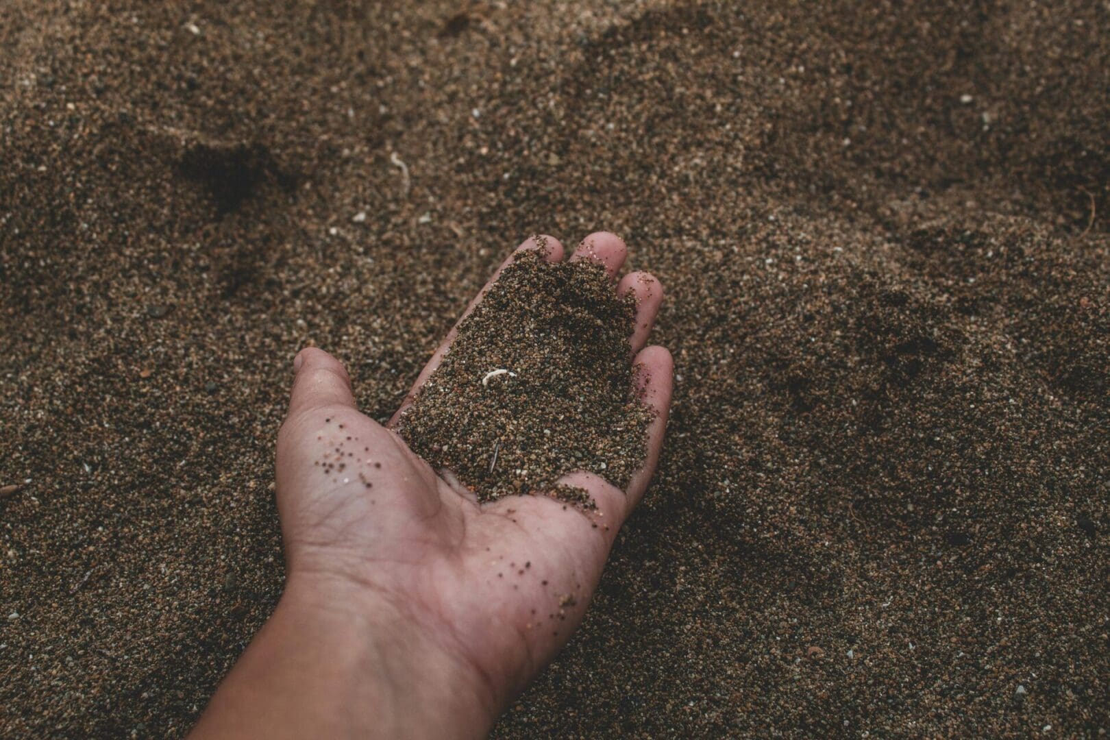 pexels-muffin-creatives-2203683 A hand is holding dirt in the sand.