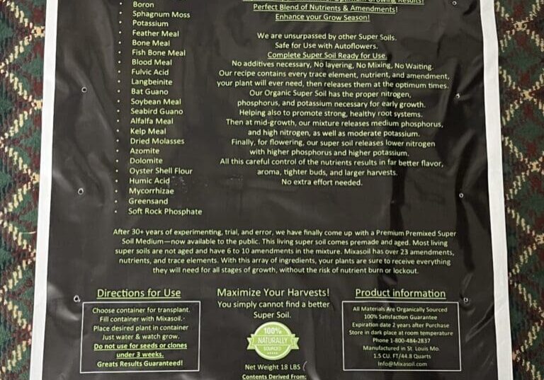 A bag of soil with instructions on how to use it.