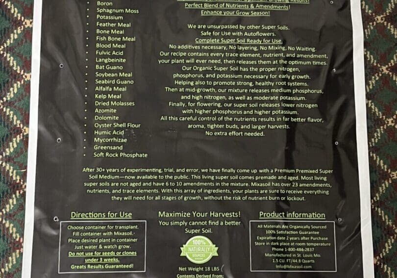 A bag of soil with instructions on how to use it.